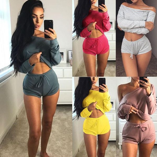 

tracksuits fashion solid color two piece shorts sets casual womens home relaxed sets slash neck womens designer, Gray