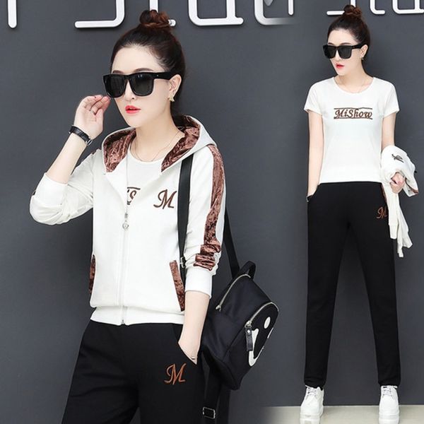 

j3w37 повседневного спортивной костюм женщины весной и осенью 2019 новый рукав большого размера работают долго моды три свитером свободного, Gray