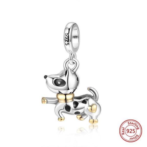 

s925 fine silver enamel bead cute animal dog pendant bracelet charms beads diy accessories manufacturers direct sales, Black