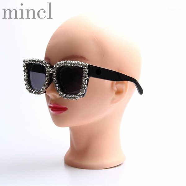 

mincl 2020 women's square sunglasses square shape diamond sun glasses uv400 oversized rhinestone eyeglass uv400 with box nx1, White;black