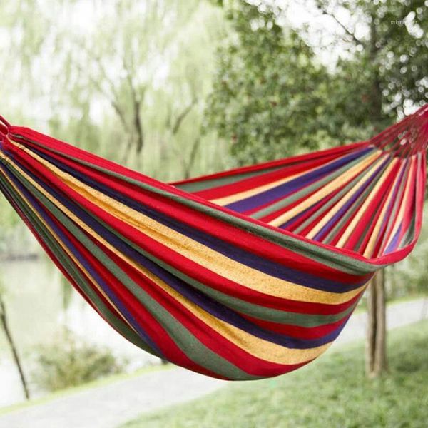 

hammocks outdoor cotton striped multi-color thick canvas leisure hammock with belt strap1