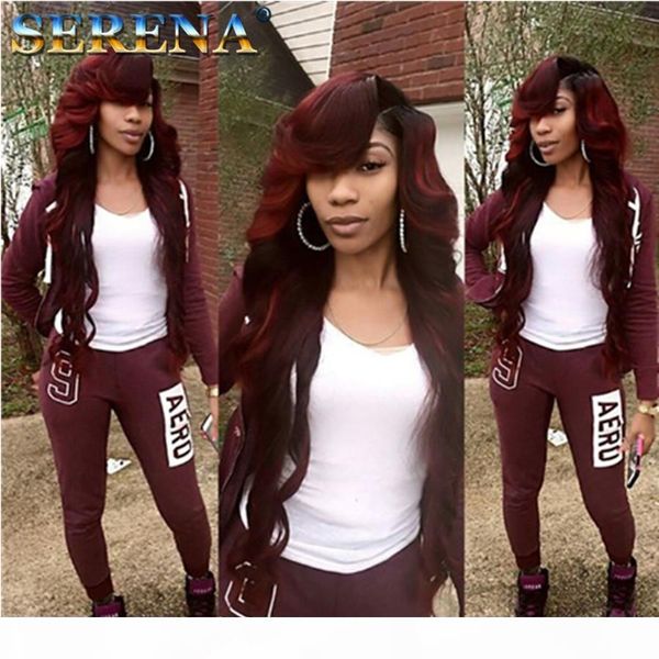 

burgundy ear to ear lace frontal with loose curly hair weft #99j wine red loose wave hair weaves with lace frontal 13x4 bundles with frontal, Black;brown