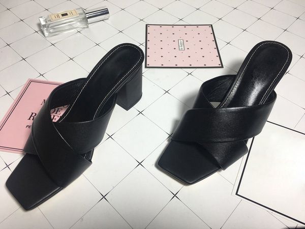 

sandals women's summer 20 new style thick heel open toe, black leather square head high heel women's sandals beach shoes