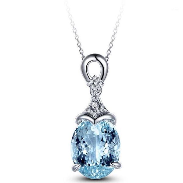 

tjp new arrival women silver 925 clavicle necklace jewelry fashion ladies crystal blue water-drop pendant necklace accessories1