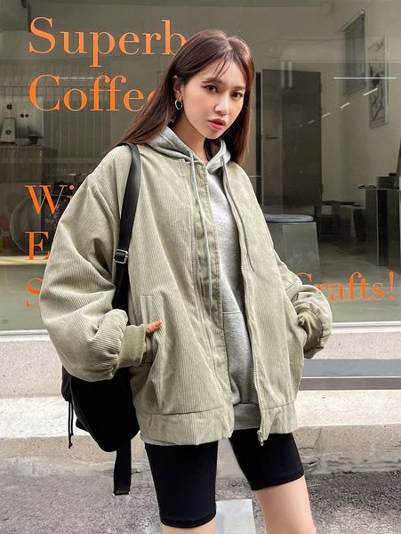 

dazy drop shoulder corduroy bomber jacket x3am#, Black;brown