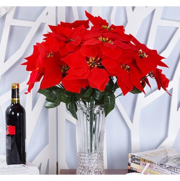 

5 forks 50cm high christmas artificial simulation silk poinsettia red silk decorative christmas flowers home xmas party christmas lfqj0