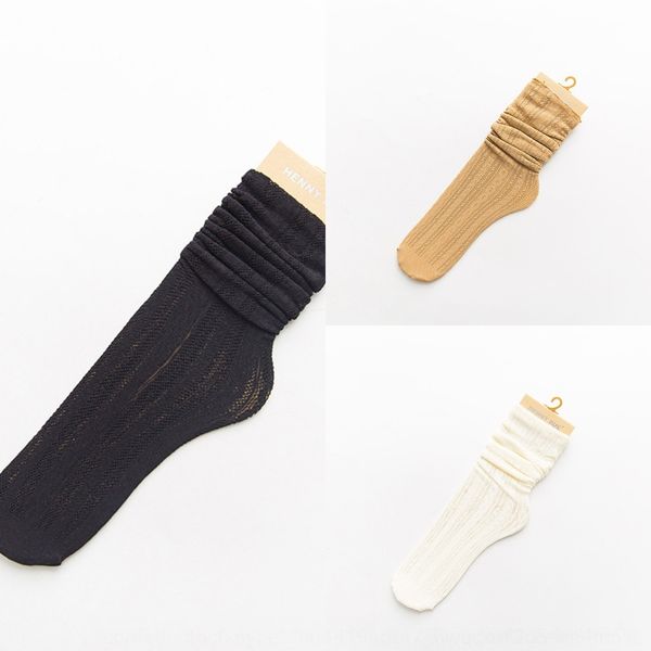

k0jdq elastic rue spring and spring and summer linen leg summer new ear pattern henny wooden linen hollow pile women's socks mid-leg so, Black