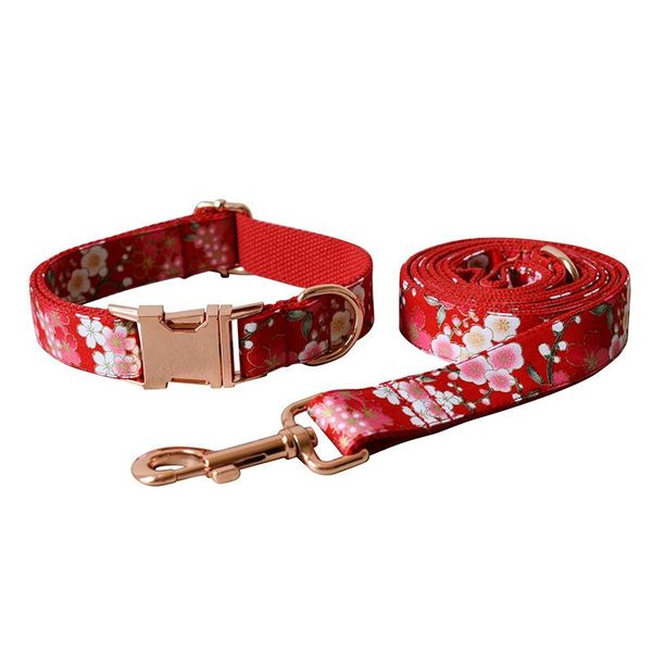

dog collars & leashes floral girl collar and leash set personalized customized adjustable bowknot flower pet with rose gold metal buckle