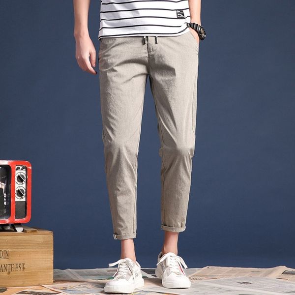 

new style men's fashion brand summer youth slim bandage small foot capris men's korean version of the casual pants casual pants tr, Blue