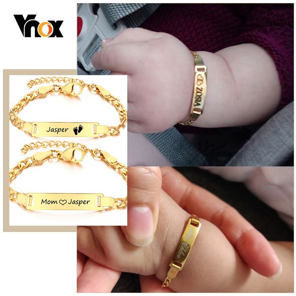 

vnox personalize mom baby name bracelets non allergy stainless steel infant baptism custom family love gifts adjustable jewelry, Black