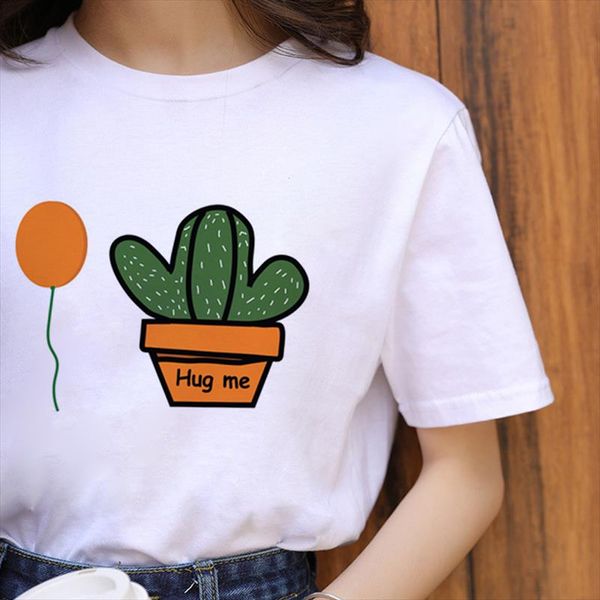

90s korean style tshirt harajuku cactus small fresh t shirt women ullzang fashion graphic t shirt funny cartoon tees female, White
