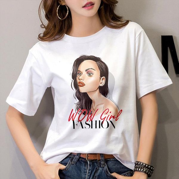 

2021 new beauty printed t shirt women summer section t shirt femme harajuku white short sleeve female clothing tshirt