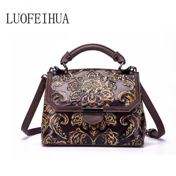 

luofeihua 2020 new wild embossed leather handbag vintage first layer leather embossed hand-brushed shoulder messenger bag