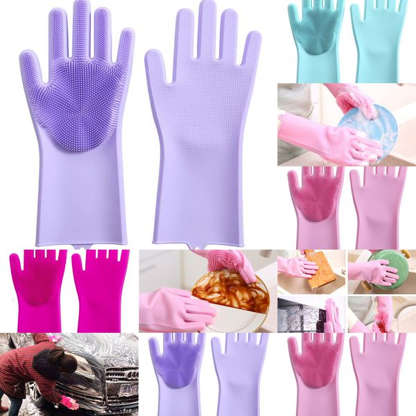 

magic washing brush silicone glove resuable 2pcs/pair household scrubber anti scald dishwashing gloves for kitchen bathr