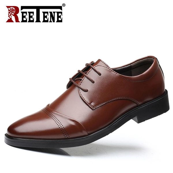 

reetene business dress men shoes leather men's suits shoes breathable wedding for men comfort office, Black