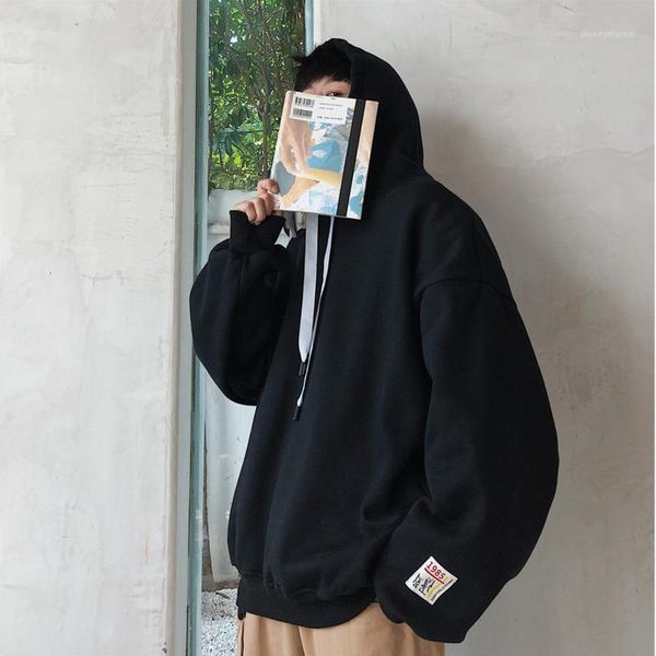 

men's hoodies & sweatshirts 2021 autumn korean men's long-sleeved european and american solid color fashion hooded fleece pullover, Black