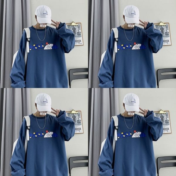 

ld35b plus fat cartoon autumn sleeve long sweater for men's trend pullover pullover pulloverpulloverloose and fat plus print size casua, Black
