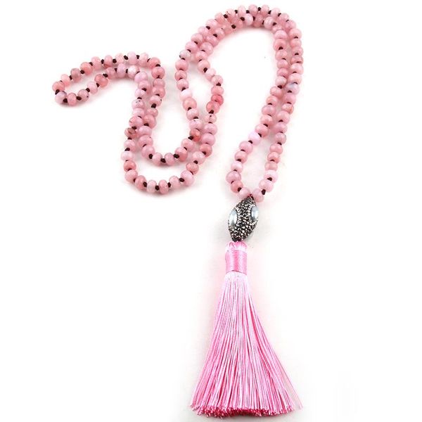 

pendant necklaces moodpc fashion bohemian tribal jewelry abacus stones oval pearl paved crystal tassel for women ethnic necklace, Silver