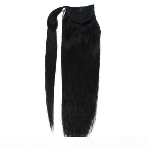 

brazilian peruvian silk straight 100g 120g natural brown horsetail clip in magic wrap around ponytails virgin human hair extensions, Black
