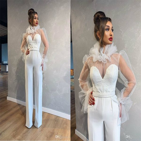 

long sleeves jumpsuits evening dresses gorgeous appliqued lace ruched satin formal party prom dresses robes de soirÃ©e custom made, Black