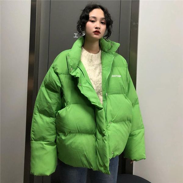 

флуоресцентный зеленый зимней куртки женщина parka теплых толстые твердые короткий хлопок проложенных ветровки пальто свободного стенд ворот, Black