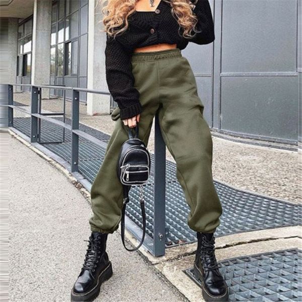 

women active sweatpant high waist sporty gym athletic fit fleece jogger solid hip hop cool pants lounge trousers 201031, Black;white