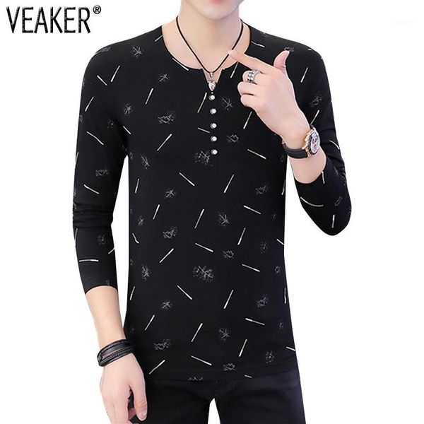 

2020 new men's autumn cotton t shirts male long sleeve printed tshirt slim fit v-neck casual t shirt m-3xl1, White;black