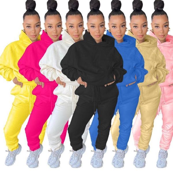 

women's tracksuits cm.yaya fashion classic solid women's set hooded sweatshirt jogger pants suit tracksuit matching two piece casu, Gray
