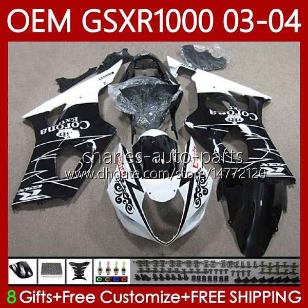 Branco Black Injection Mold Bodys para Suzuki GSXR-1000 K3 GSX R1000 GSXR 1000 CC 2003-2004 Bodywork 67No.12 1000CC GSXR1000 K3 03 04 GSX-R1000 2003 2004 Kit de Feira do OEM