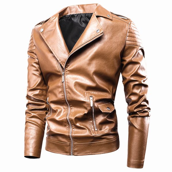 

2021 new autumn new casual moto biker jacket coat fashion vintage outwear zip distressed faux leather jackets men v724, Black