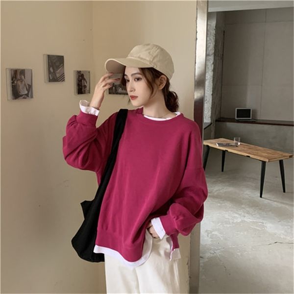 

2021 new female fashion large solid neck-fake shirts two ensemble loose korean pullover popular winter ydfn, Black