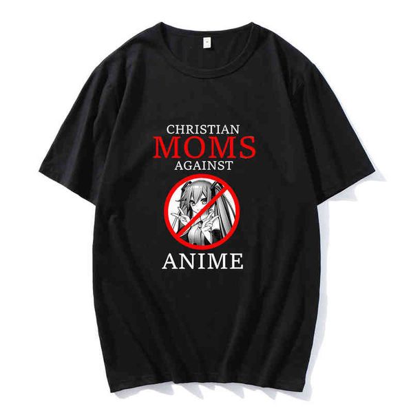 2021 Hottest Sale Christian Moms против аниме с утешенной парой T-футболки Chirts Tees Hip Hop T-рубашки Streetwears Unisex Одежда Новая одежда Y220214