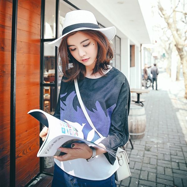 

7higs slim spring contrast style stitching 7 neck women's loose and new crew 4 sleeve t-shirt t-shirt t-shirt 8bx0e, White