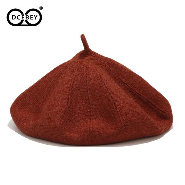 

berets dcebey winter thick warm wool beret cap double-sided wear woolen artist pumpkin hats for japanese women's soft, Blue;gray