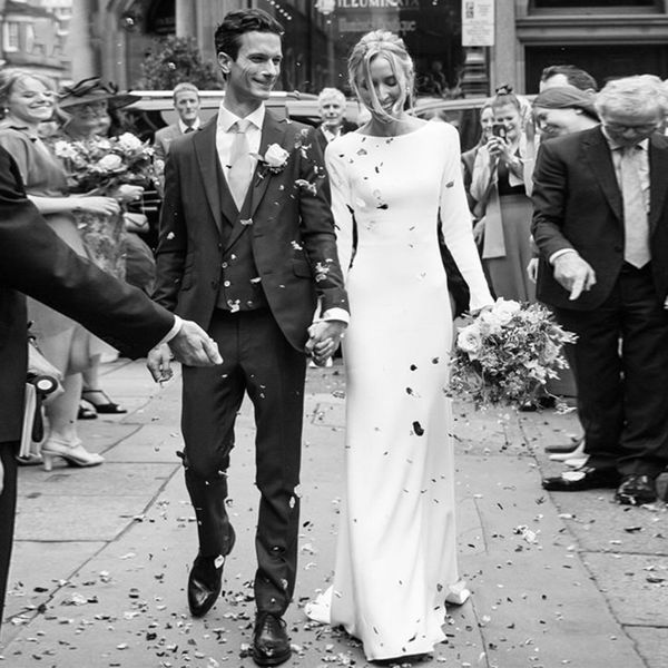 

hollow back long sleeve wedding dresses boat neck spandex mermaid floor length vintage boho bridal gowns custom made plus size, White