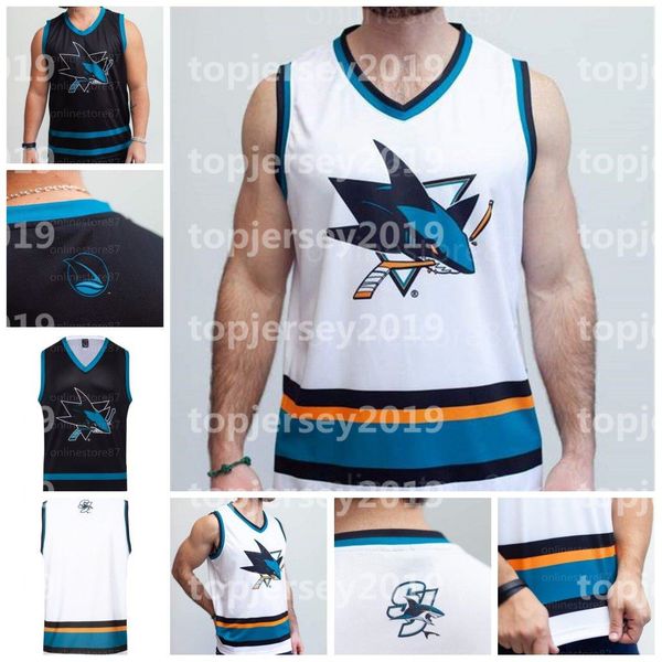 

new san jose sharks hockey tank white black vest customize any number and name hocke jersey