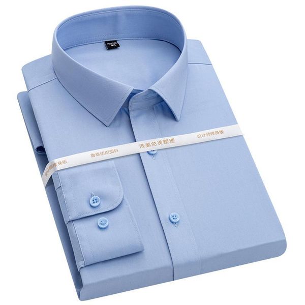 

long sleeve classic non-iron solid basic dress shirt pocket-less design men's casual standard-fit formal business social shirts, White;black