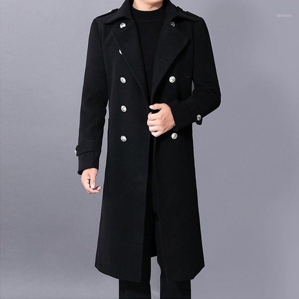

men's wool & blends men's long sleeve trench coat warm thicken jacket fashion mens winter double breasted slim woolen overcoat 1, Black