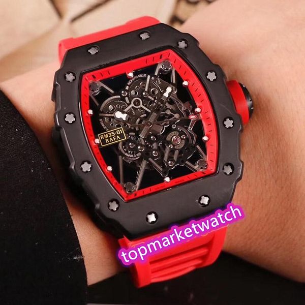 

manufacturer luxry new rm 35-01 rafael nadal skeleton dial 316l black steel case japan miyota automatic 35-01 mens watch red ru, Slivery;brown