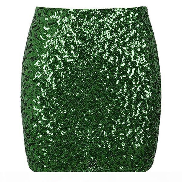 

women reflective shiny sequin skirt party club bodycon pencil skirt high waist glitter silver gold mini skirts female jupe, Black