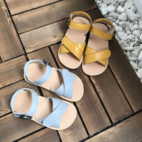 

high end classic cross strap adjustable velcro leather sandals for boys and girls, Black;red