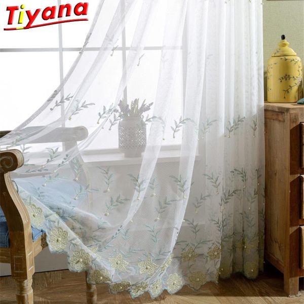

luxury pearl embroidered tulle for living room ldyllic flowers window drapes tulle for balcony kitchen x-wp268#30