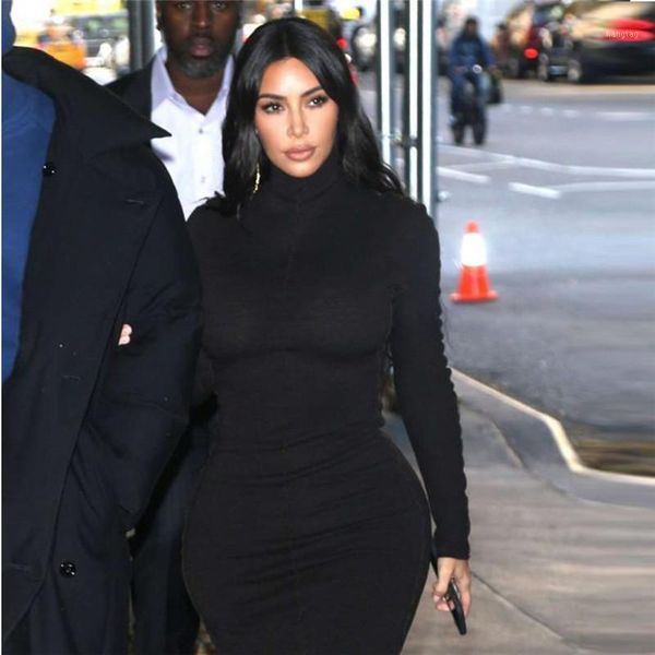 

autumn long dress women turtle neck black bodycon dress female long sleeve club party dresses solid bandage vestidos1, Black;gray
