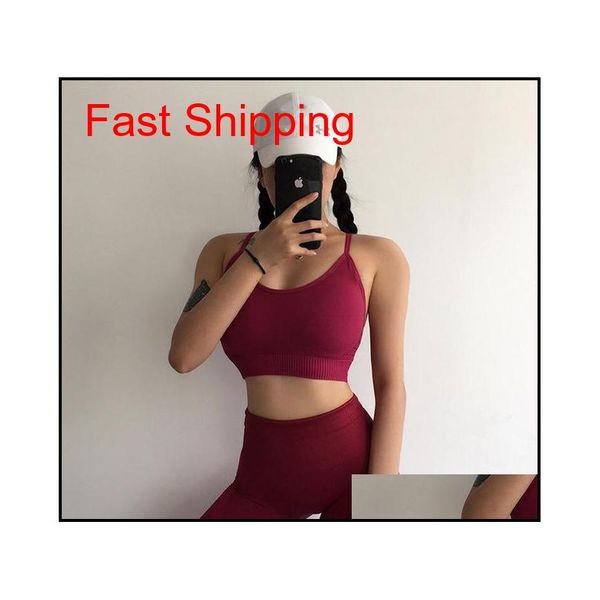 

women yoga set seamless fitness clothing sportswear woman gym leggings padded push-up strappy sports bra 2 pcs qylcof alice_bag, White;red