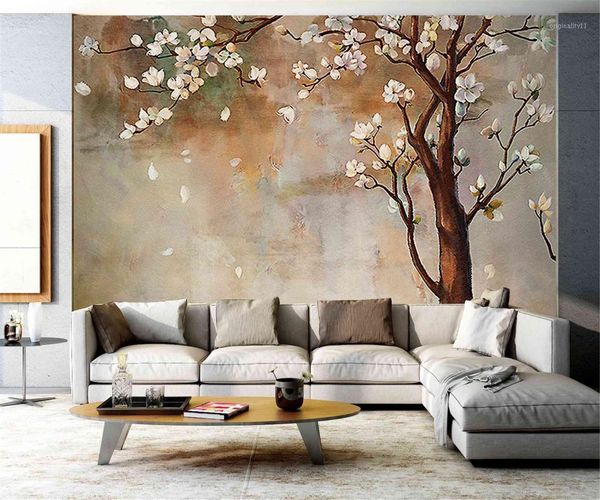 

tree & leaves oil painting wall mural interior room background wallpaper1