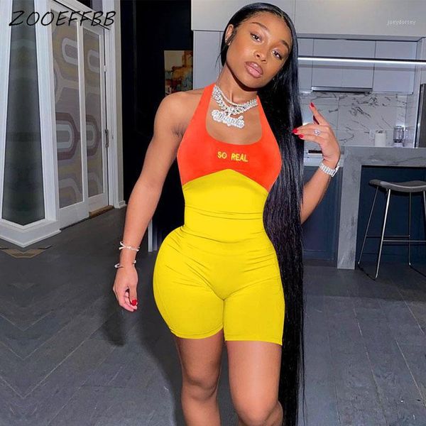 

zooeffbb bodycon rompers womens jumpsuit biker shorts summer one piece club outfit off shoulder backless halter playsuit1, Black;white