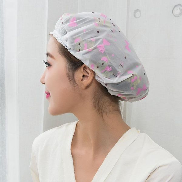 

waterproof shower cap fashion wave point bath hair cover thicken elastic bath hat bathing cap for women l bathroom product