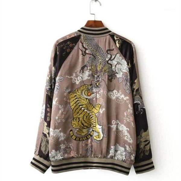 

tiger autumn women dragon 2020 embroidered bomber jacket fashion brand double sided printed pilot outerwear jaqueta female hf3071, Black;brown