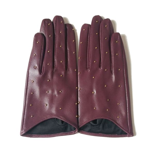 

half palm glove studs pins rivets driving fashion genuine real goat leather gloves women fashion mittens real leather g594 220112, Blue;gray