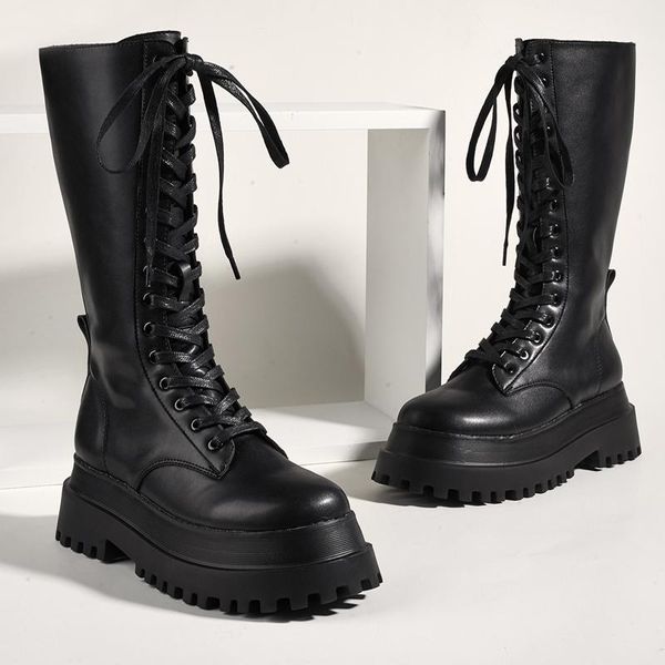 

boots long autumn for women punk platform black lace up femmes bottes1